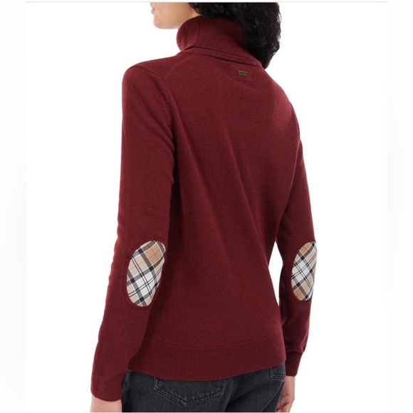 BARBOUR PENDLE ROLL COLLAR SWEATER. BURGUNDY, Size 8. Wool/Cotton. - Picture 9 of 10